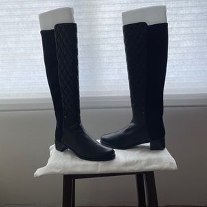 Stuart Weitzman 10M Women’s Black Quilted Leather and Stretch Calf Boots